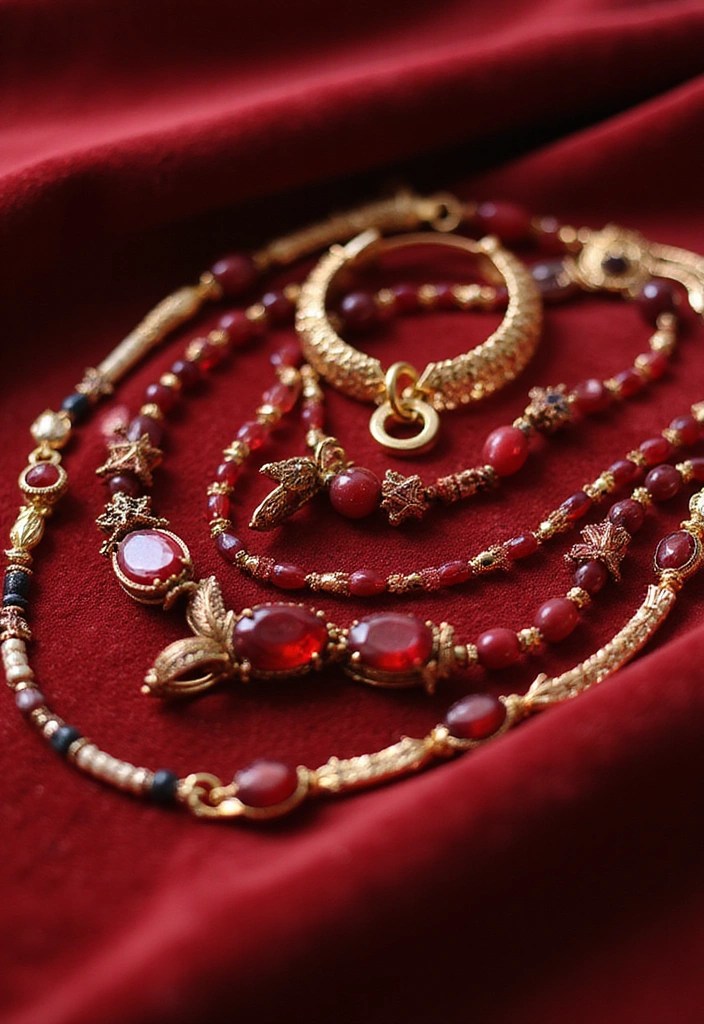20 Cherry Red Fashion Inspirations That Will Ignite Your Creativity! - 16. Cherry Red Layered Jewelry