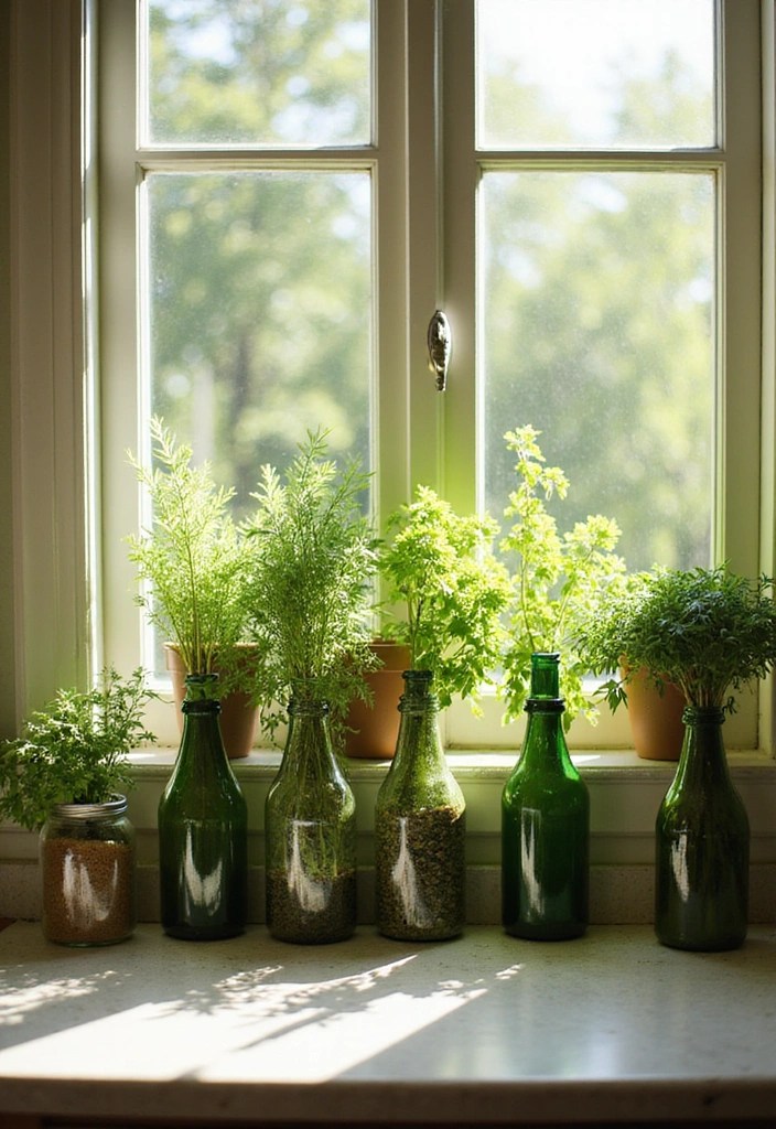 20 Upcycled Decor Ideas That Are So Stylish, You'll Want to Make Them All! - 4. Glass Bottle Herb Garden