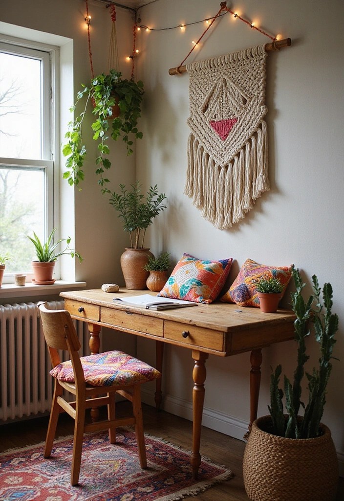 10 Cozy & Aesthetic Home Office Setups That’ll Make You Never Want to Leave! - 2. The Boho Chic Workspace