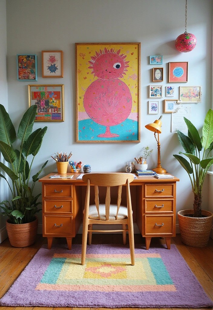 10 Cozy & Aesthetic Home Office Setups That’ll Make You Never Want to Leave! - 7. The Colorful Creative Corner