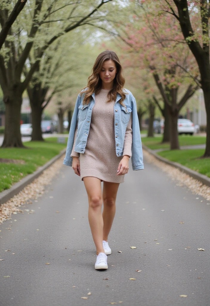 25 Casual Spring Outfits So Comfy You'll Want to Wear Them Everywhere! - 15. Sweater Dress and Sneakers