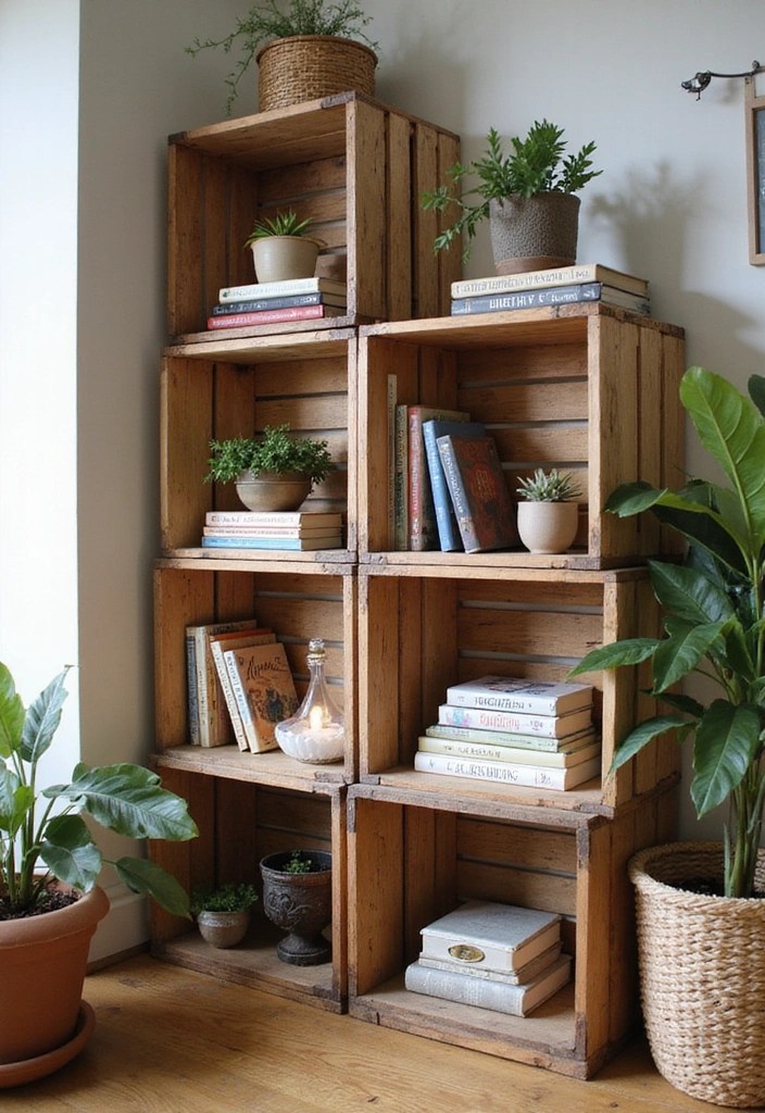 25 Rustic Cottagecore DIYs That Will Make Your Home Feel Like a Cozy Retreat! - 7. Upcycled Wooden Crates